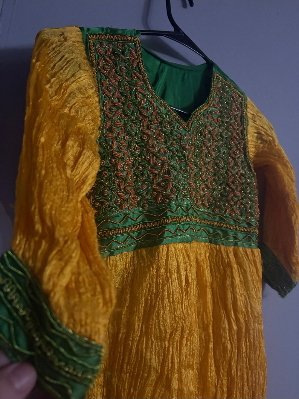 Green & Yellow Embroidered Girls' Formal Dress